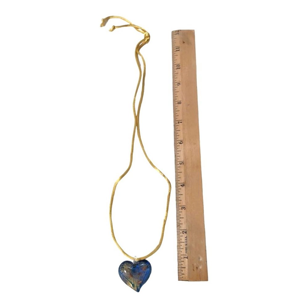 Blue Gold Ocean Colored Heart Pendant Rope Style Necklace Jewelry Or Craft Charm - Picture 6 of 7